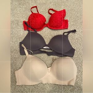 3 Victoria Secret bras- 2 push up. Size 36B